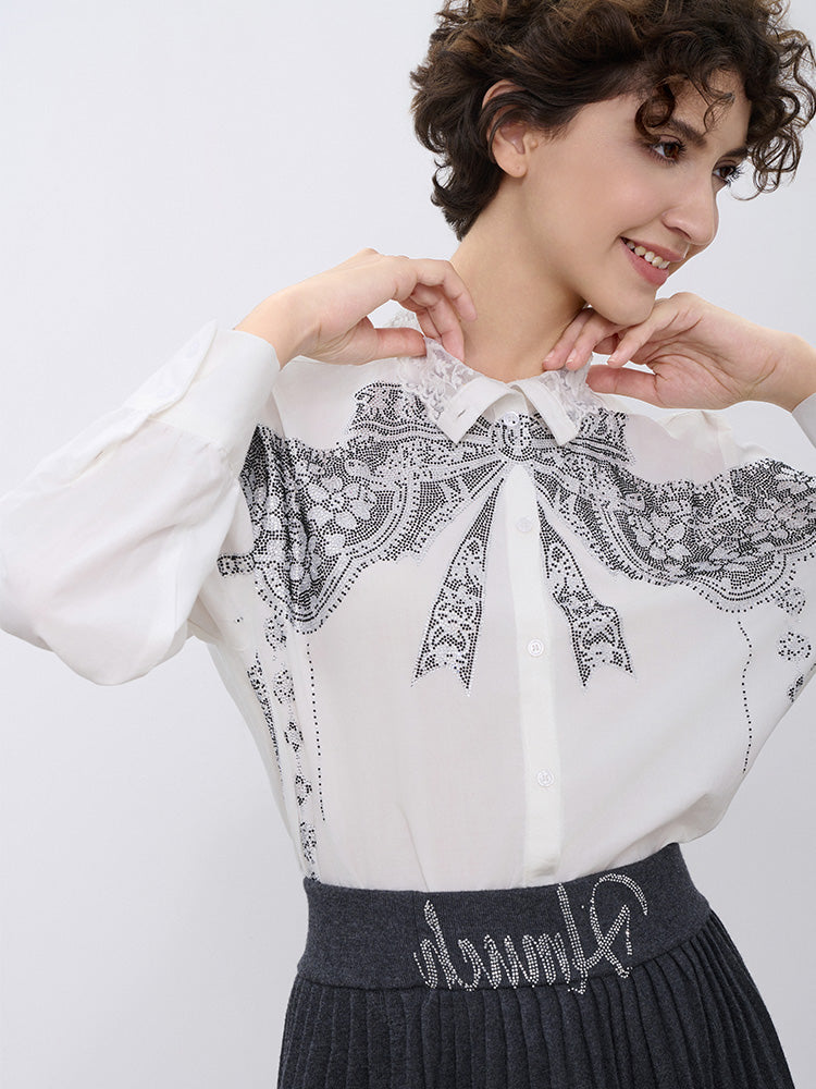 TCH Rhinestone Bow Print Lace Essential Shirts