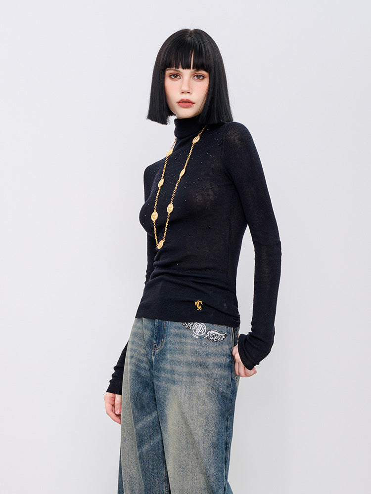 TCH Crystal Turtleneck Ribbed Slim Fit Top
