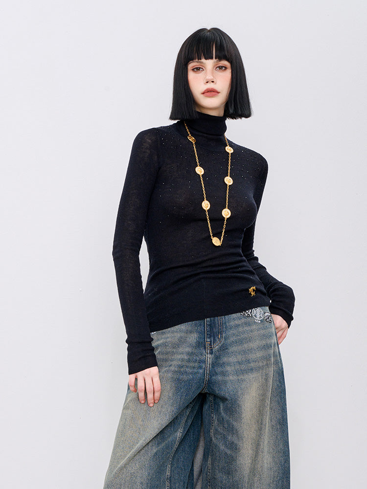 TCH Crystal Turtleneck Ribbed Slim Fit Top