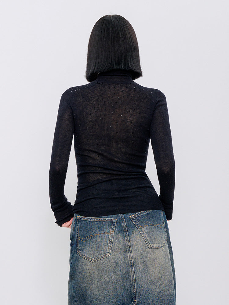 TCH Crystal Turtleneck Ribbed Slim Fit Top