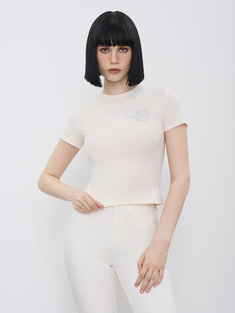 TCH Crystal-Embroidered Ribbed Slim Crop Top