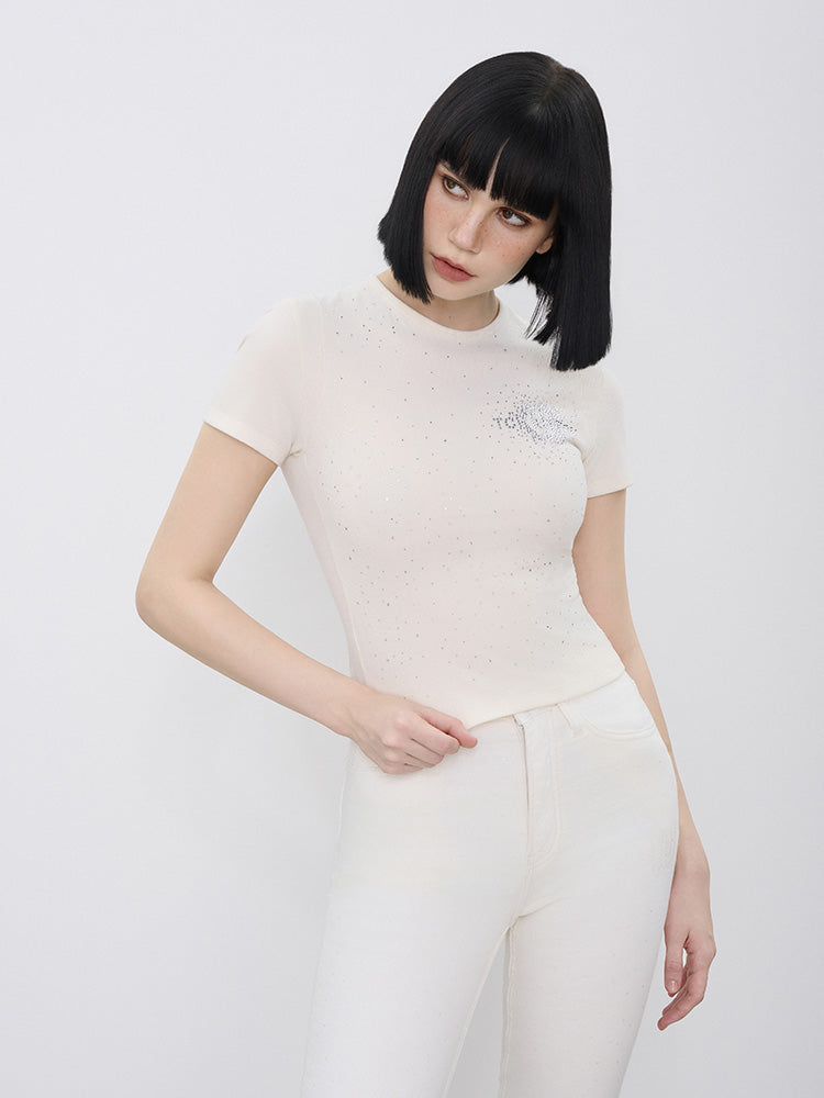 TCH Crystal-Embroidered Ribbed Slim Crop Top