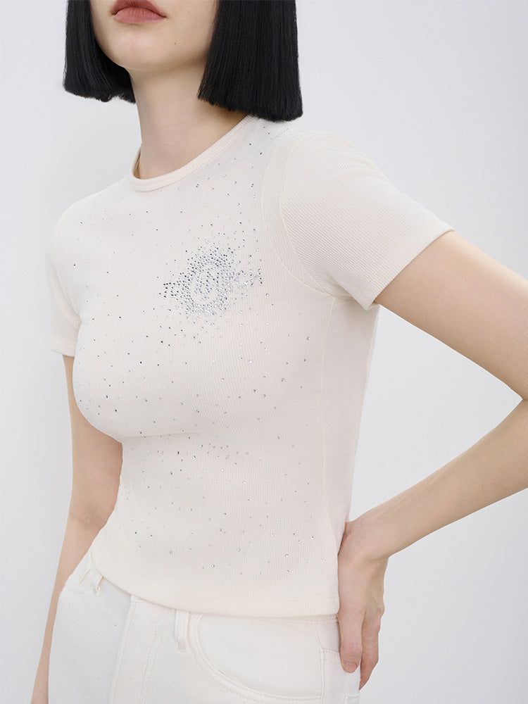 TCH Crystal-Embroidered Ribbed Slim Crop Top