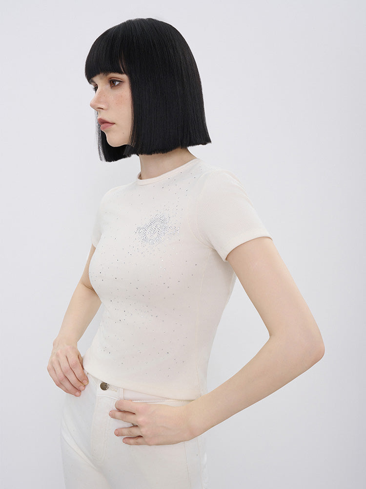 TCH Crystal-Embroidered Ribbed Slim Crop Top