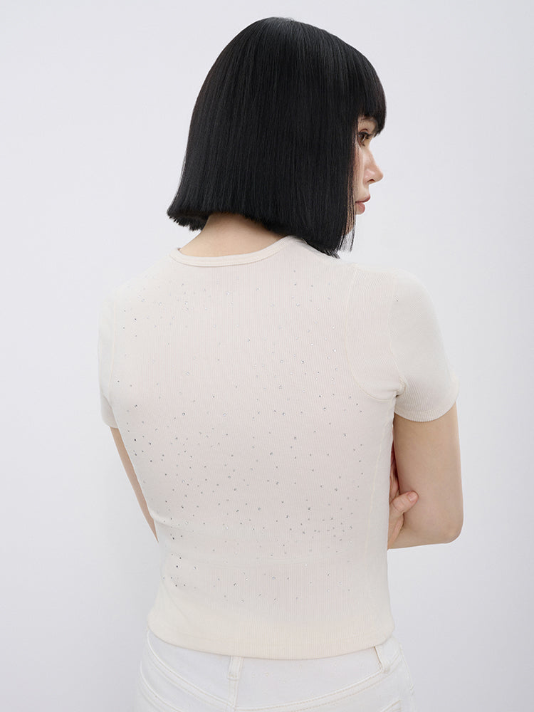 TCH Crystal-Embroidered Ribbed Slim Crop Top