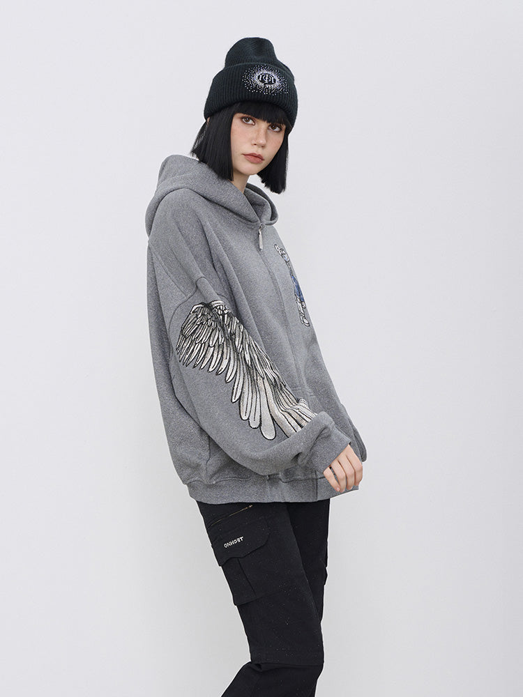 TCH Luxury Rhinestone Wings Sleeve Hoodie Jacket with Pocket