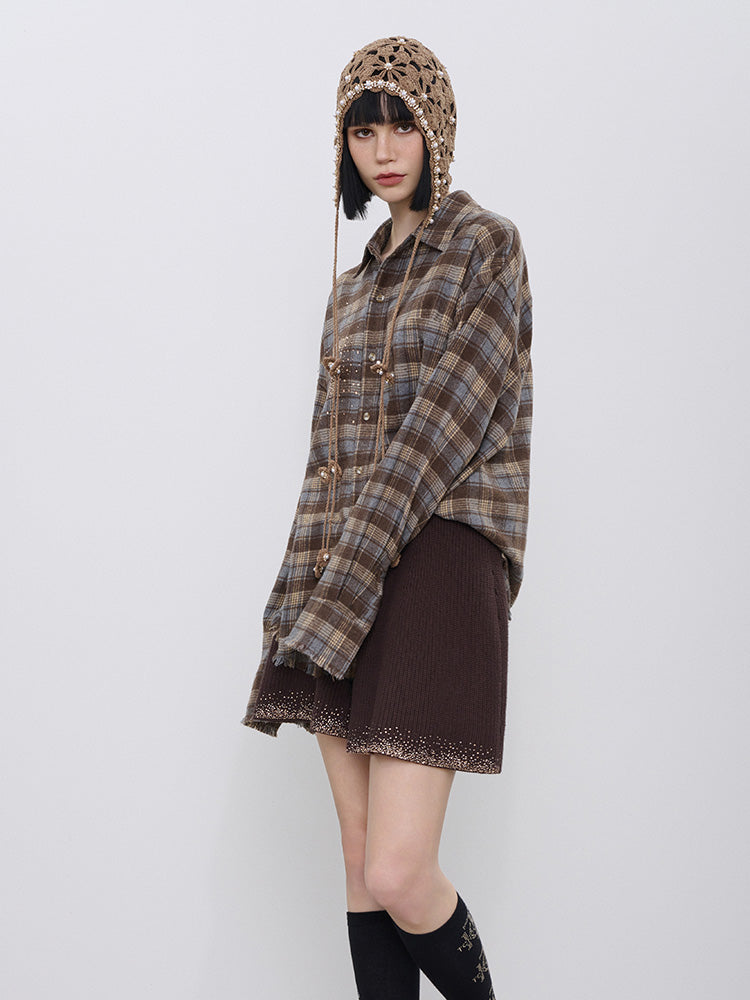 TCH Rhinestone Plaid Button Down Overzied Shirt