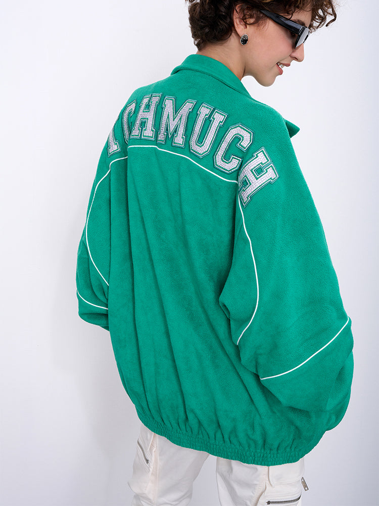 TCH Letter Sherpa Fleece Baseball Bomber Jacket