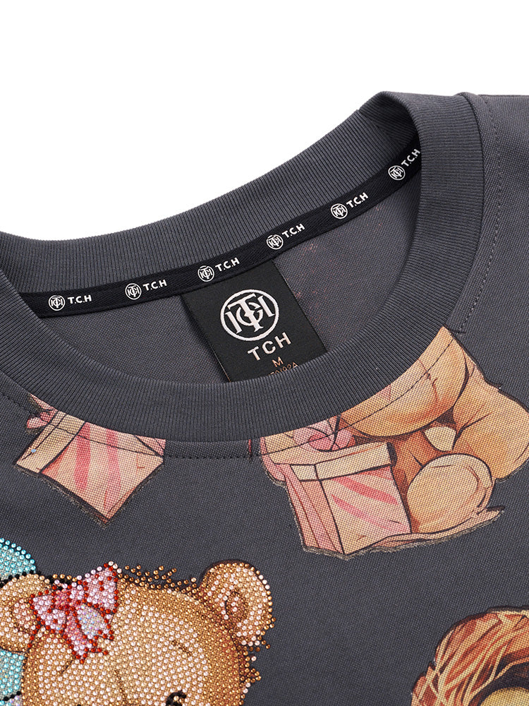 TCH Rhinestone Teddy Bear Jacquard Shirt Dress