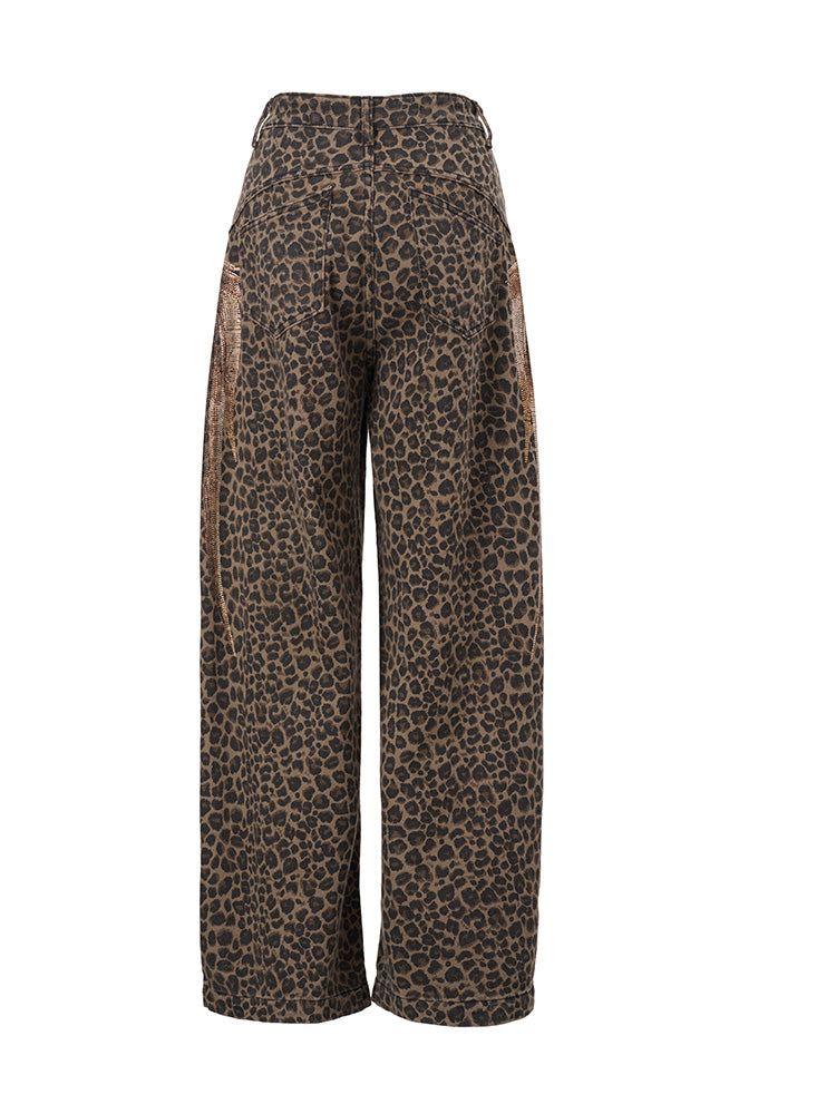TCH Leopard Print Rhinestone Wings Pants for Spring