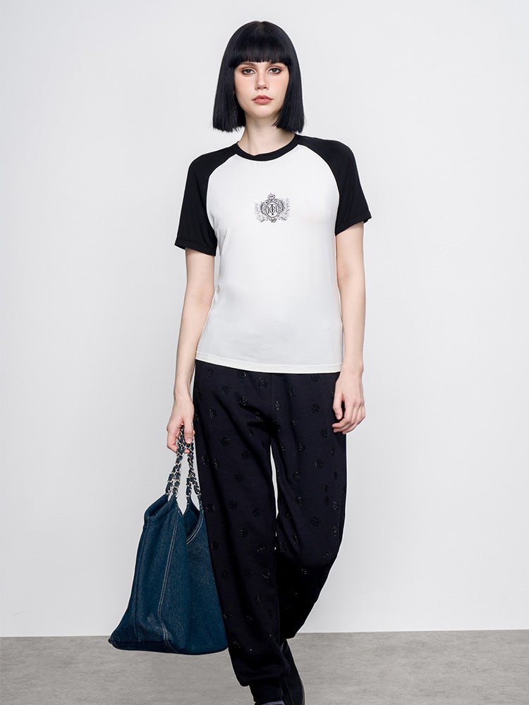 TCH Rhinestone Logo Contrast Raglan Sleeve Tee