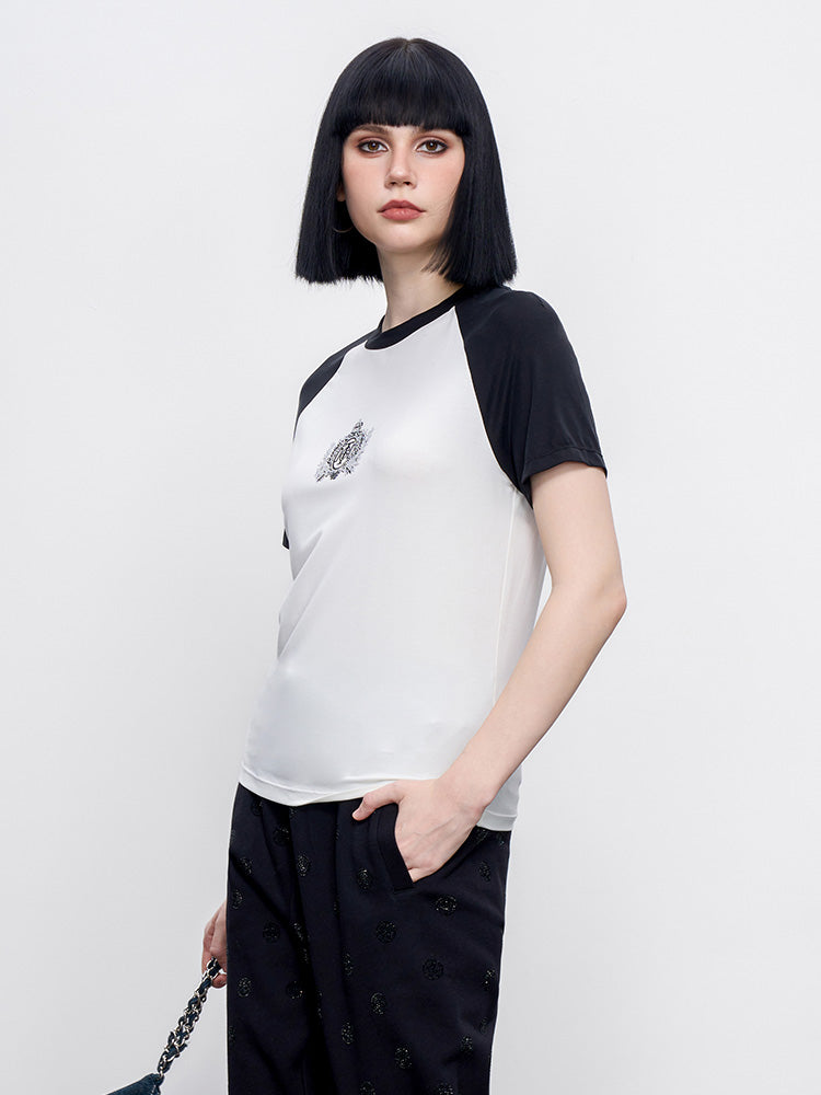 TCH Rhinestone Logo Contrast Raglan Sleeve Tee