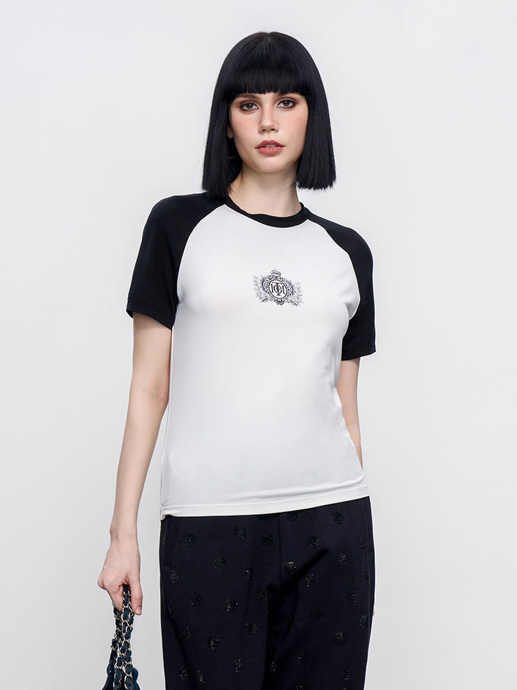 TCH Rhinestone Logo Contrast Raglan Sleeve Tee