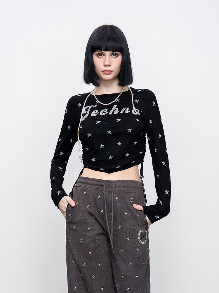 TCH Star Rhinestone Drawstring Crop Top
