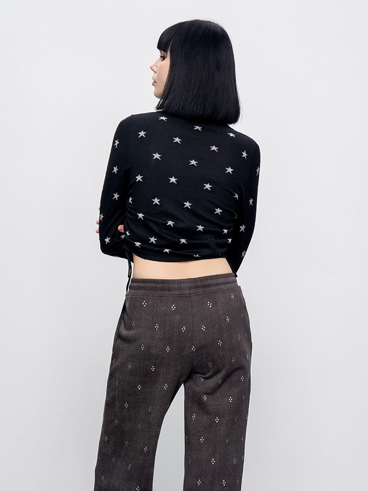 TCH Star Rhinestone Drawstring Crop Top