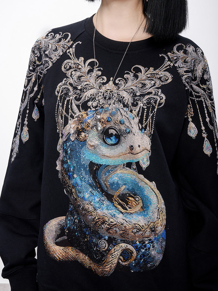 TCH Retro Rhinestone Snake&Wings Shiny Hoodie