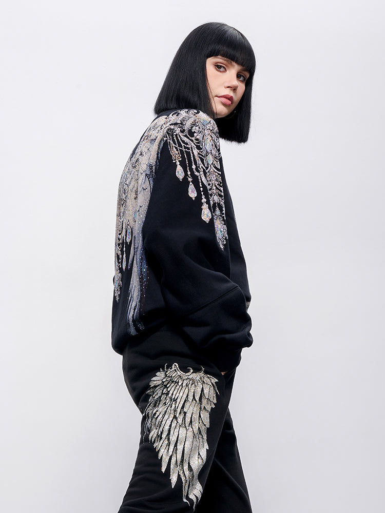 TCH Retro Rhinestone Snake&Wings Shiny Hoodie