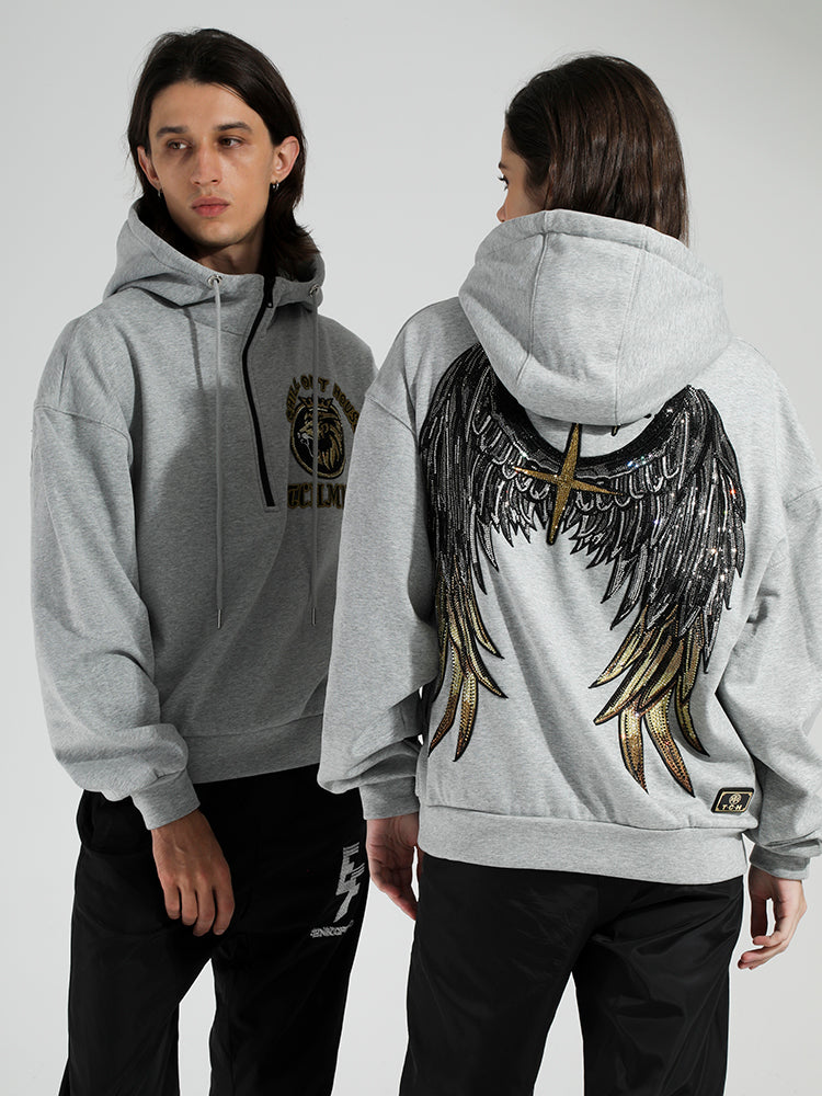 TCH Unisex Wing Rhinestones Zipper Casual Hoodie