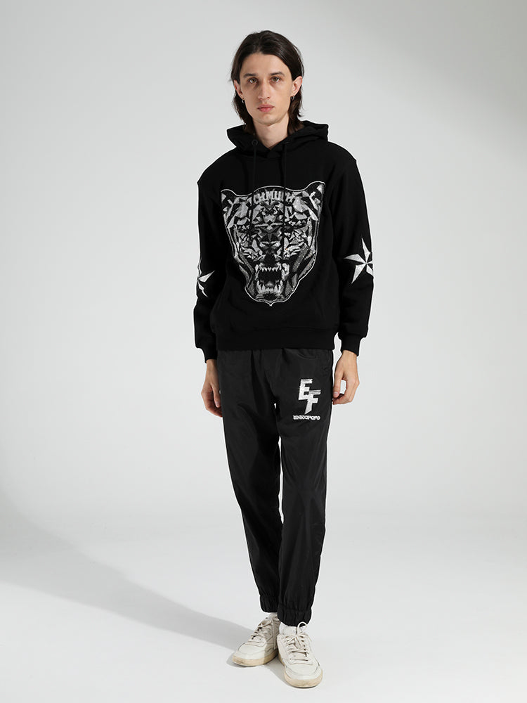 TCH Rhinestones Black Hoodie with Animal Head