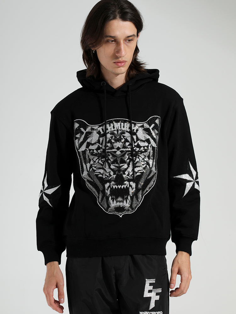 TCH Rhinestones Black Hoodie with Animal Head