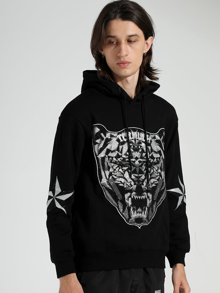 TCH Rhinestones Black Hoodie with Animal Head