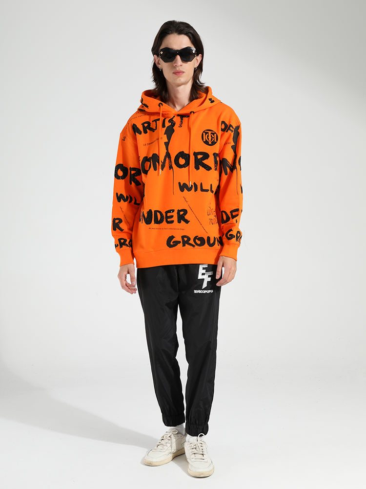 TCH Rhinestone Letter Print Oversized Hoodie in Orange