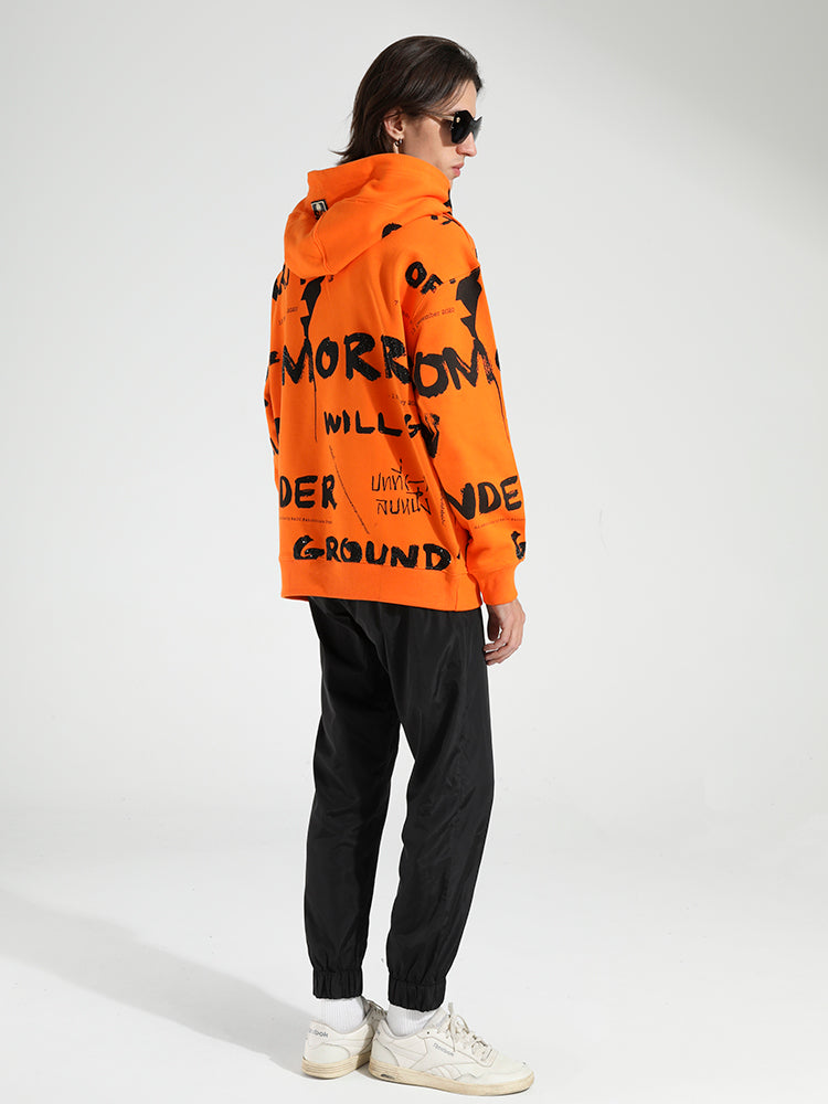 TCH Rhinestone Letter Print Oversized Hoodie in Orange