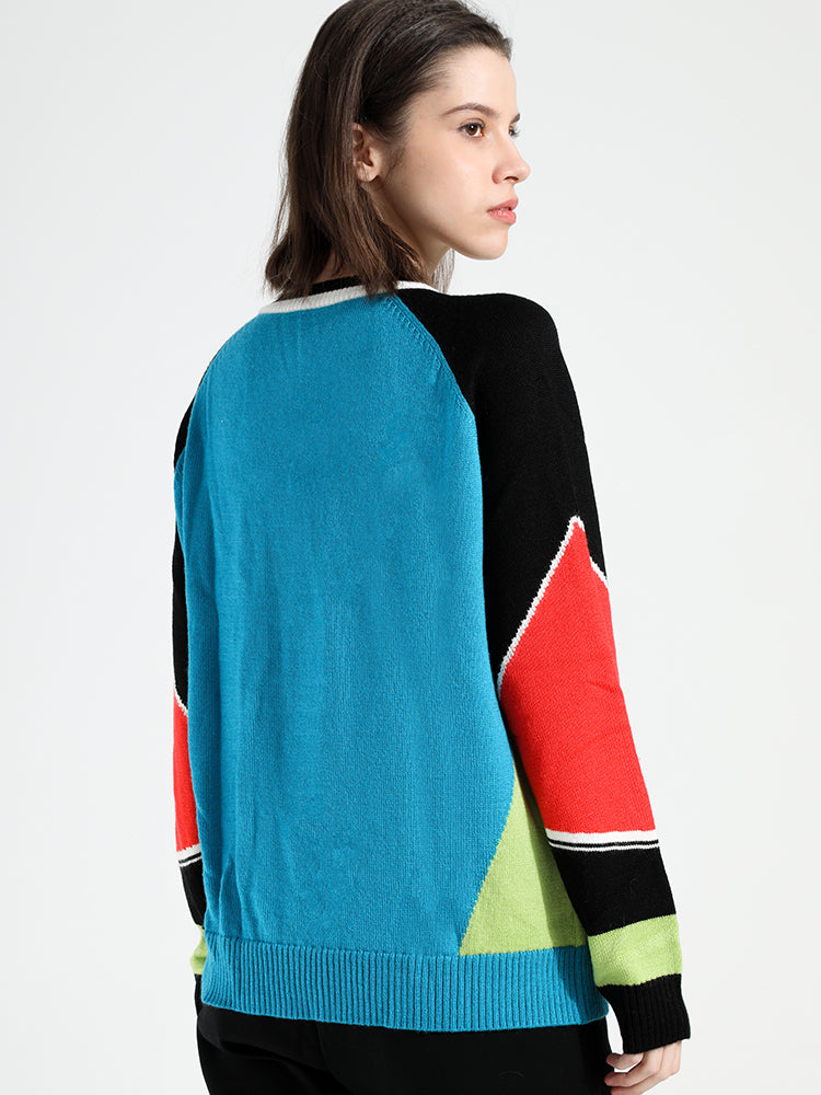TCH Off-the-Shoulder Color Block Rhinestone Knitted Sweater