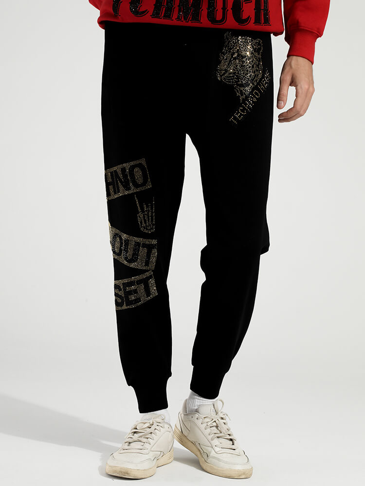 TCH Men's Letter Print Hot Diamond Causal Joggers