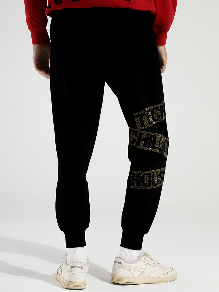 TCH Men's Letter Print Hot Diamond Causal Joggers