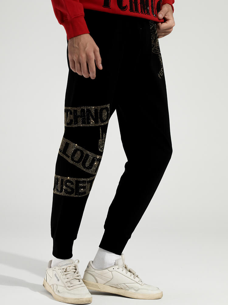TCH Men's Letter Print Hot Diamond Causal Joggers