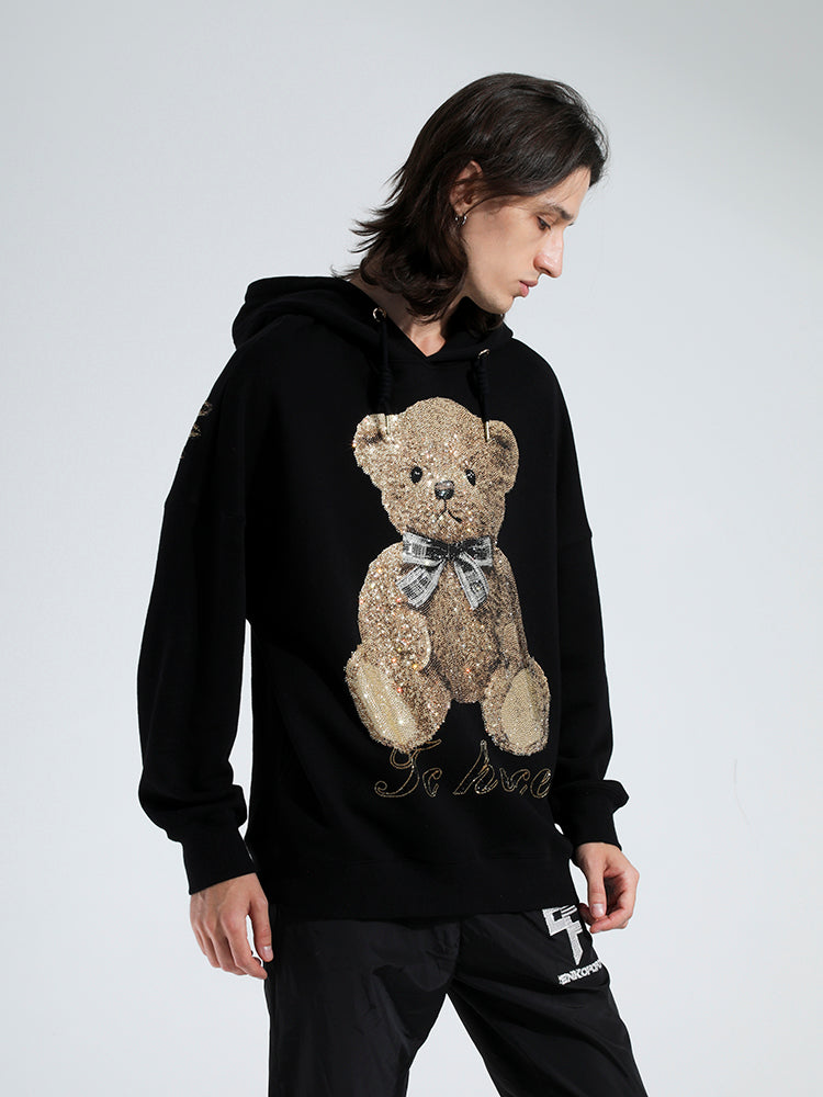 TCH Men's Rhinestone Bear Long Sleeve Hoodie