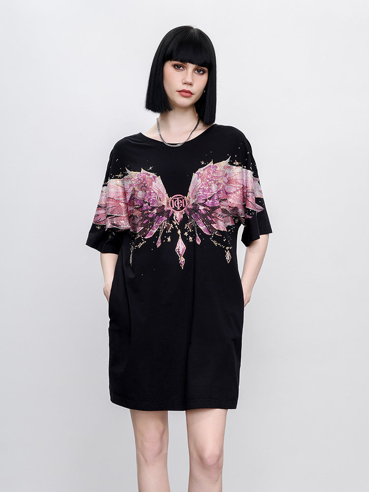 TCH Presale Pink Rhinestone Wings Bow Short Dress