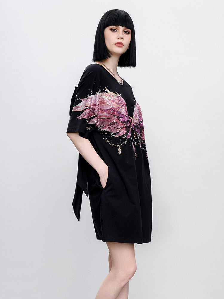 TCH Presale Pink Rhinestone Wings Bow Short Dress