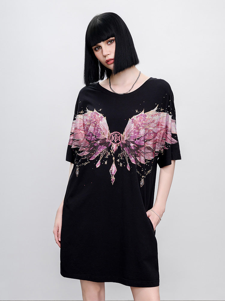 TCH Presale Pink Rhinestone Wings Bow Short Dress