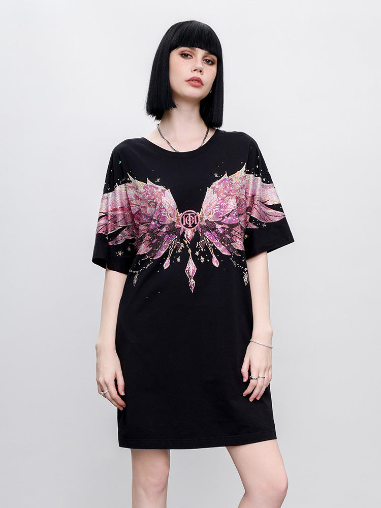 TCH Presale Pink Rhinestone Wings Bow Short Dress