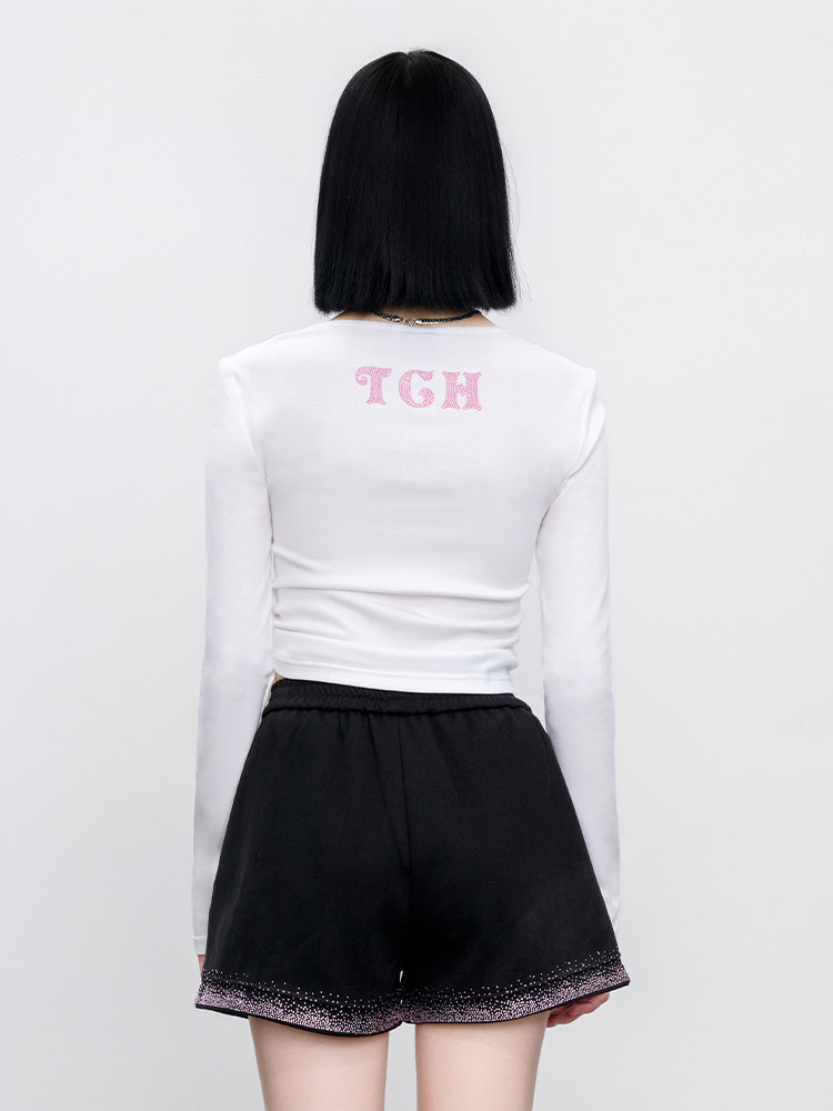 TCH Presale Graphic Rhinestone Drawstring Crop Top