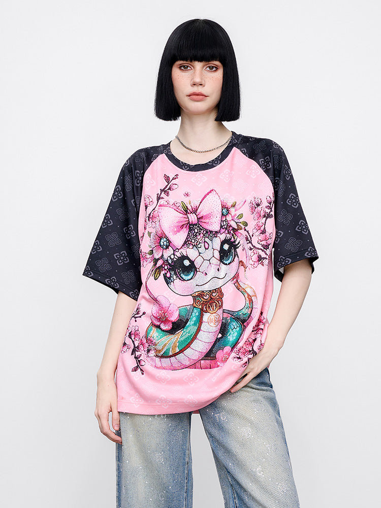 TCH Floral Rhinestone Snake Raglan Sleeve Tee