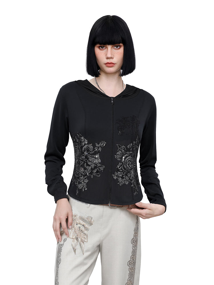 TCH Flower Crystal-Embellished Black Sun Shirt