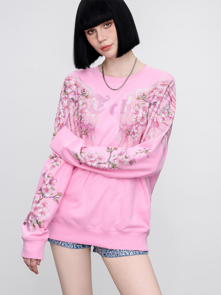 TCH Pink Rhinestone Winged Flowers Sweatshirt/Short Sleeve Tee