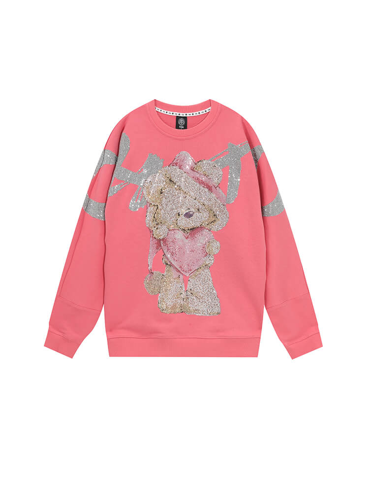 TCH Cute Bear Rhinestone Letter Pink Sweatshirt