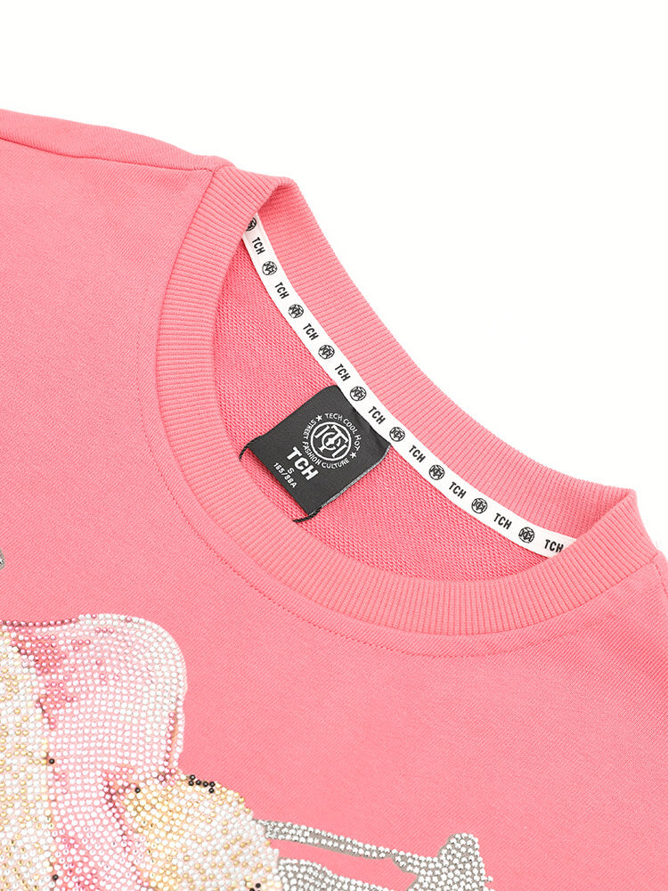 TCH Cute Bear Rhinestone Letter Pink Sweatshirt