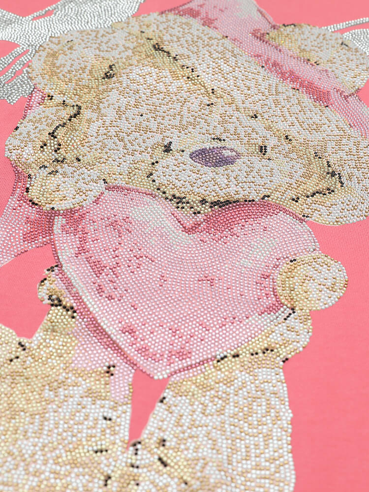 TCH Cute Bear Rhinestone Letter Pink Sweatshirt