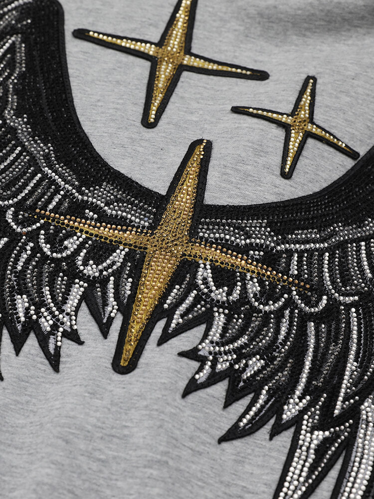 TCH Unisex Wing Rhinestones Zipper Casual Hoodie