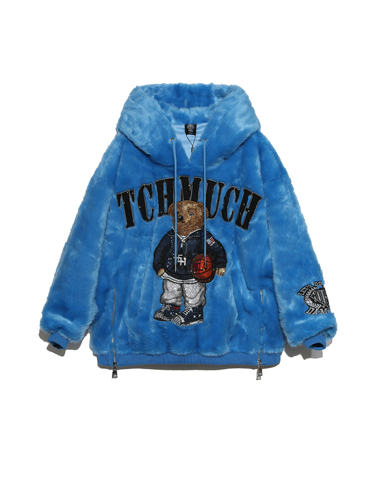 TCH Graphic Bear Rhinestone Fleece Pullover hoodie Sweatshirt