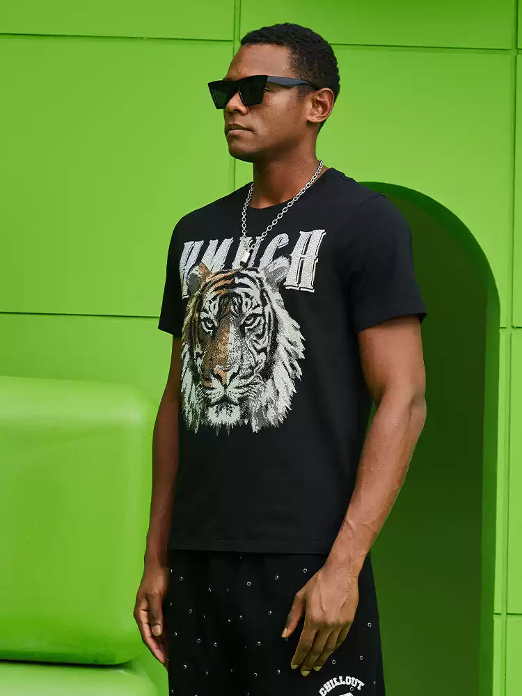 TCH Tiger Print Rhinestone Letter T-Shirt