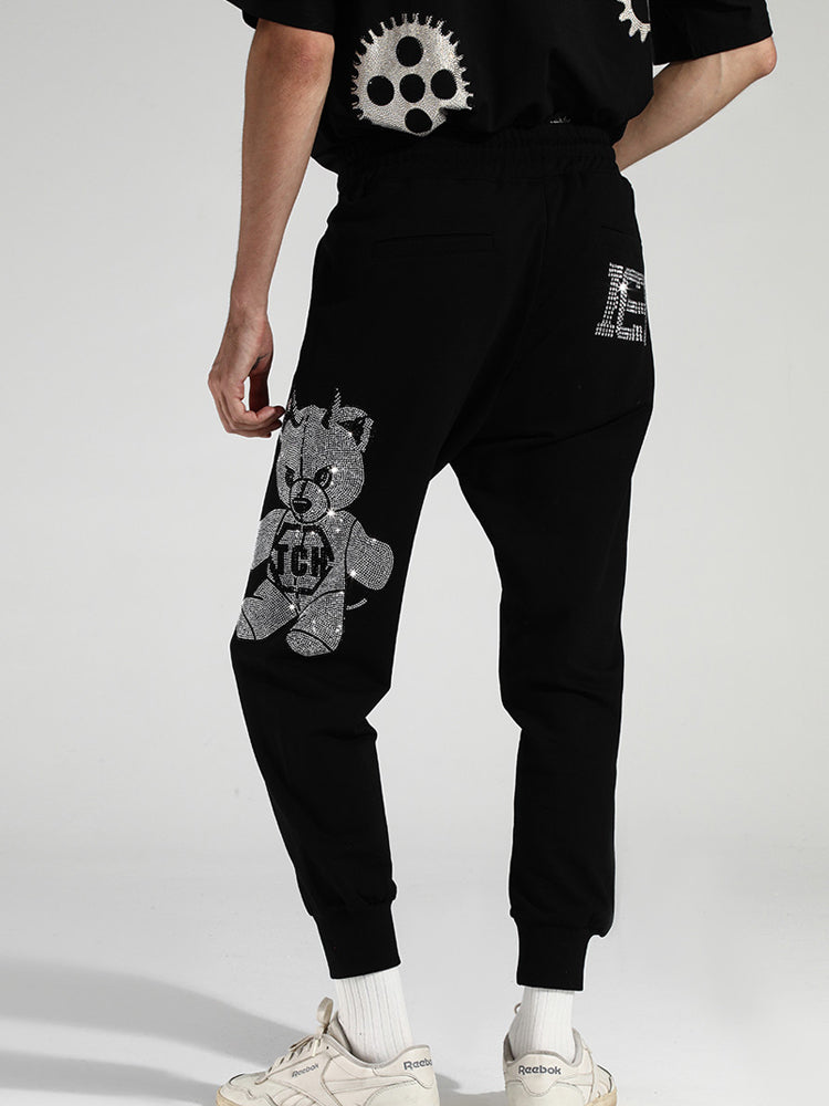 TCH Men's Bear Rhinestone Joggers Pants