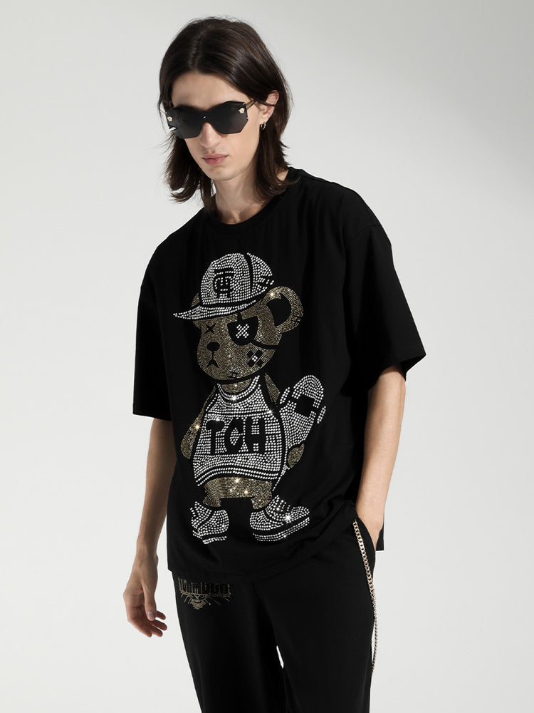 TCH Unisex Cartoon Casual Sparkle T-shirt in Black