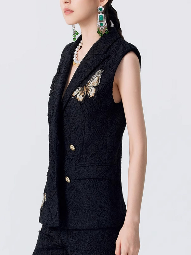 TCH Elegant Butterfly Embroidery Double-Breasted Vest