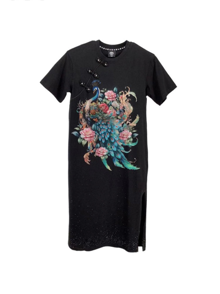 TCH Crystal-Embroidered Peacock Split Bodycon Dress